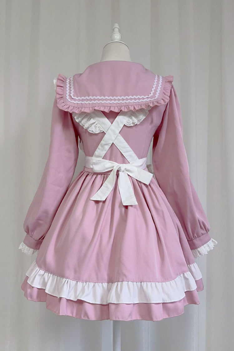 Pink Maid Long-Sleeved Ruffle Bow Sweet College Lolita Dress 2 Colors