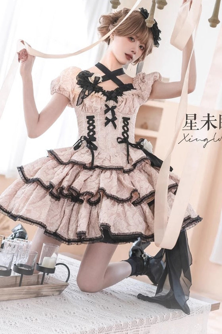 Ivory Medea Kiss Short Sleeve Gothic Tiered Op Dress