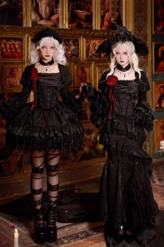 Black Multi-Layer Jacquard Ruffled Witch Gothic Skirt - Letters & Poems · Twilight