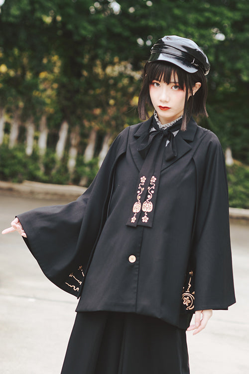 Demonic Embroidered Ouji Wide-Leg Trousers in Black