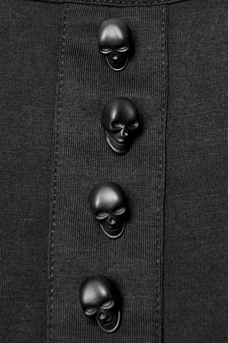 Ebony Crewneck Half-Sleeve Skull Single-Breasted Gothic Dress for Women