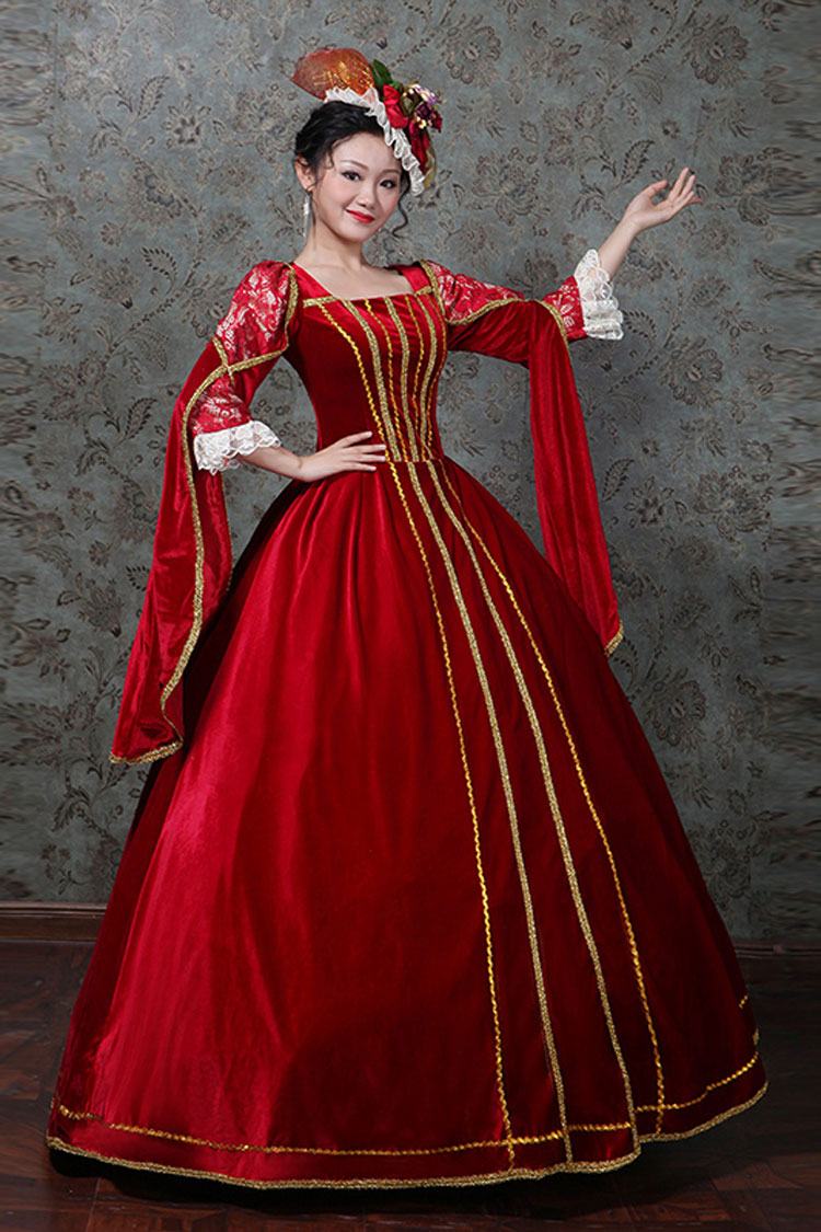 Scarlet Victorian Lolita Prom Dress with Hollow Floral Embroidery