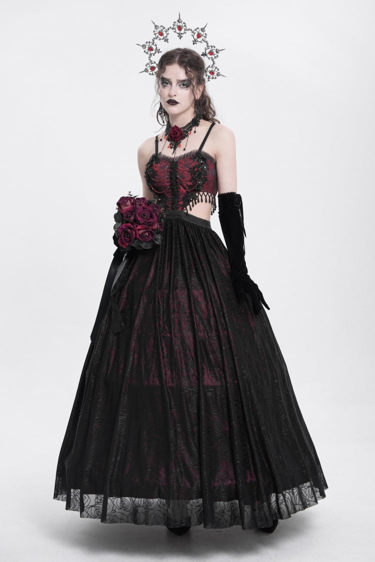 Scarlet Jacquard Floral Embroidered Ripped Gothic Slip Dress
