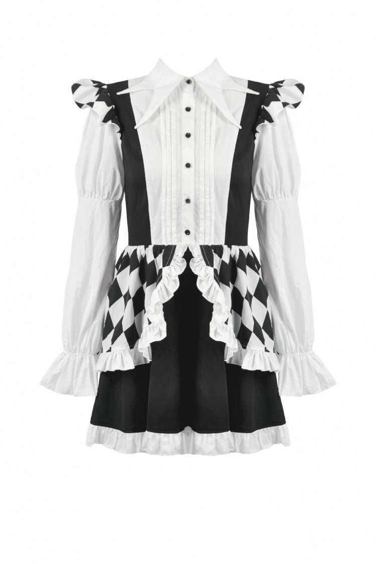 Sharp Point Collar Long Puff Sleeves Gothic Dress
