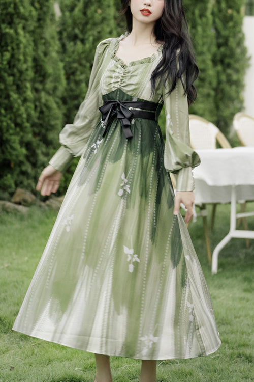 Emerald French Art Square Neck Long-Sleeve High-Rise Sweet OP