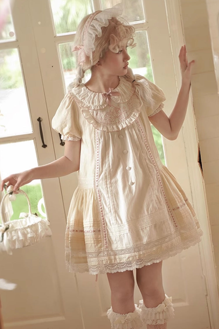Angel Print Lace Dress with Doll Collar and Bowknot