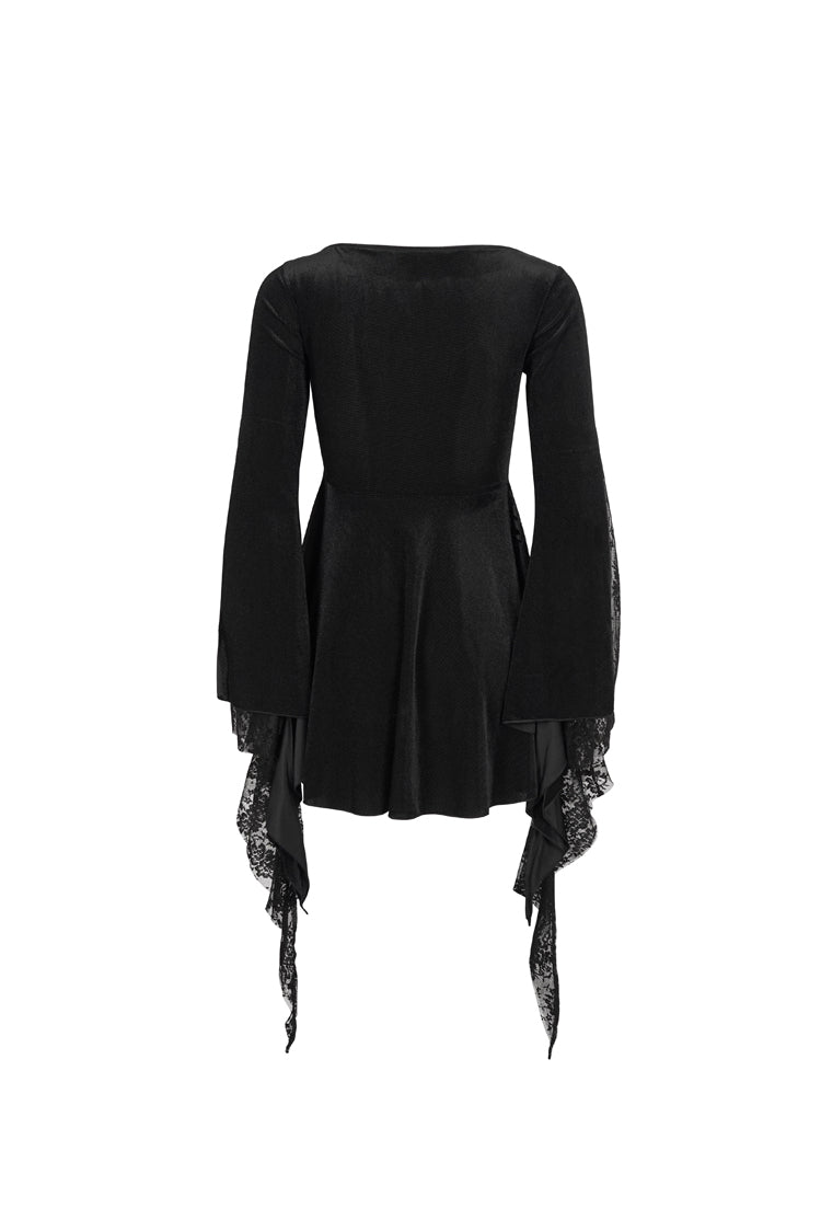 Beaded Lace Floral Gothic Tee with Flared Cuffs