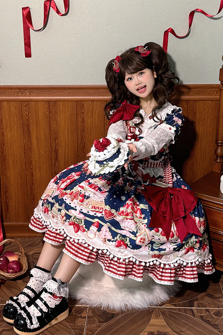 Mint Strawberry Dessert Printed Sweet Lolita Dress - Doll Collar Short Sleeved