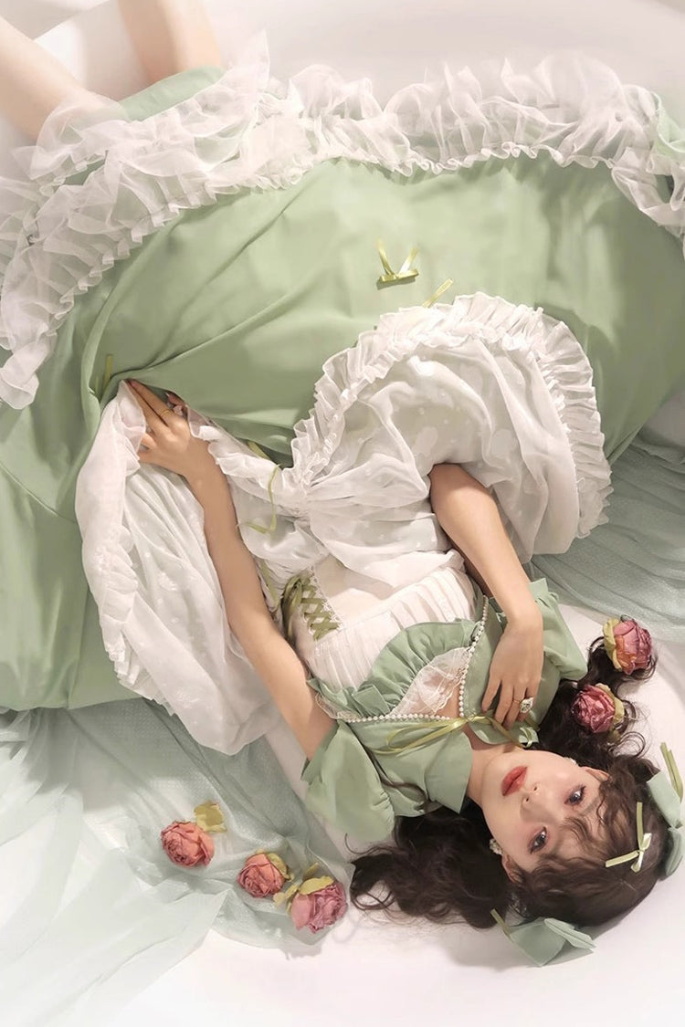 Jade Multi-Tier Hanayome Lace-Up Plus-Size Sweet Lolita JSK (Long)