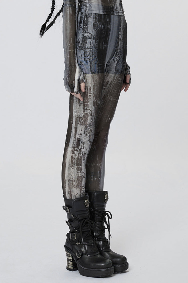 Form-Fitting Mesh Tie-Dye Steampunk Leggings for Women