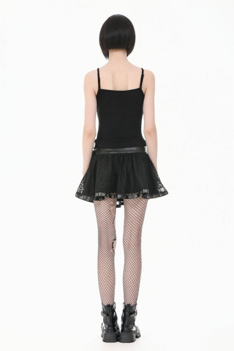 Gothic Mini Skirt with Chain Eyelet Buckled Straps Lace