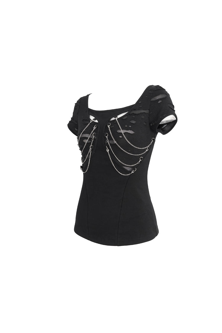 Steampunk Distressed Tee with Cutout Details for Women