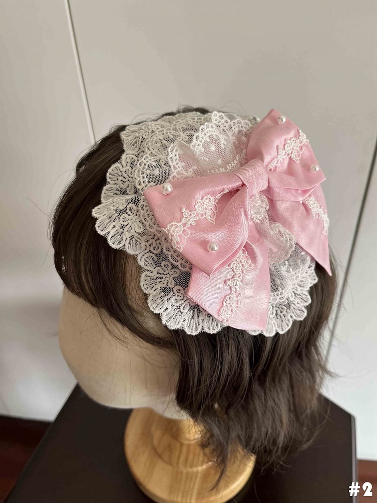 Pink Hairclip White and Bowknot Floral