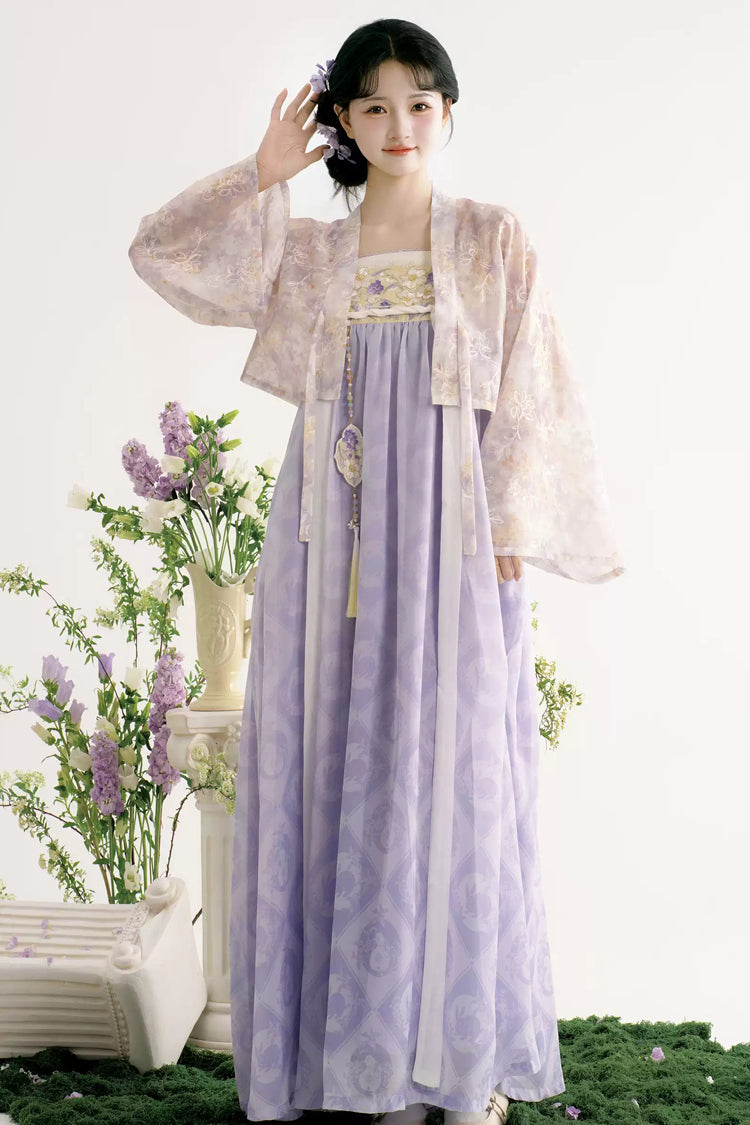Violet Lavender Garden High Waist Printed Sweet Hanfu Set