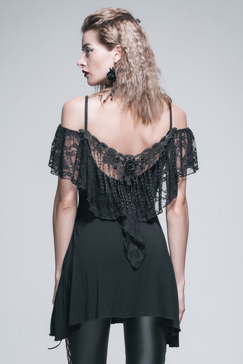 Long Gothic Tee with Rose Lace and Tassel Back