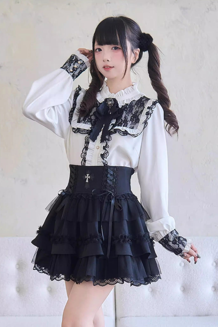 Printed Lace-Up Ruffle Skirt - Jirai Kei Fashion