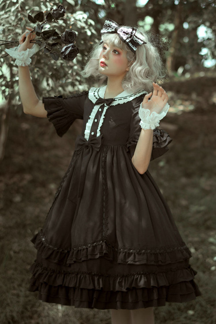 Gothic Lolita Ruffled Dress with Bow Details and Layers