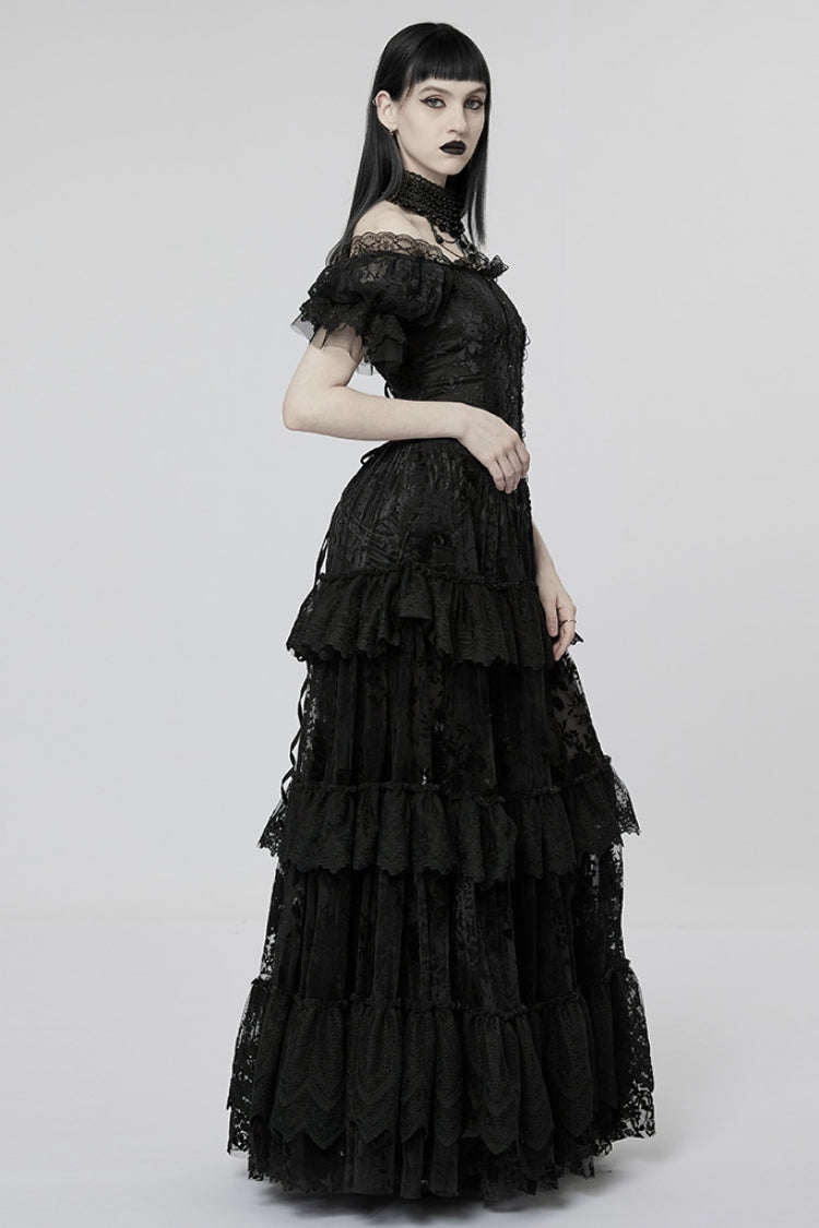 Gothic Dress with Puff Sleeves and Ruffle Lace