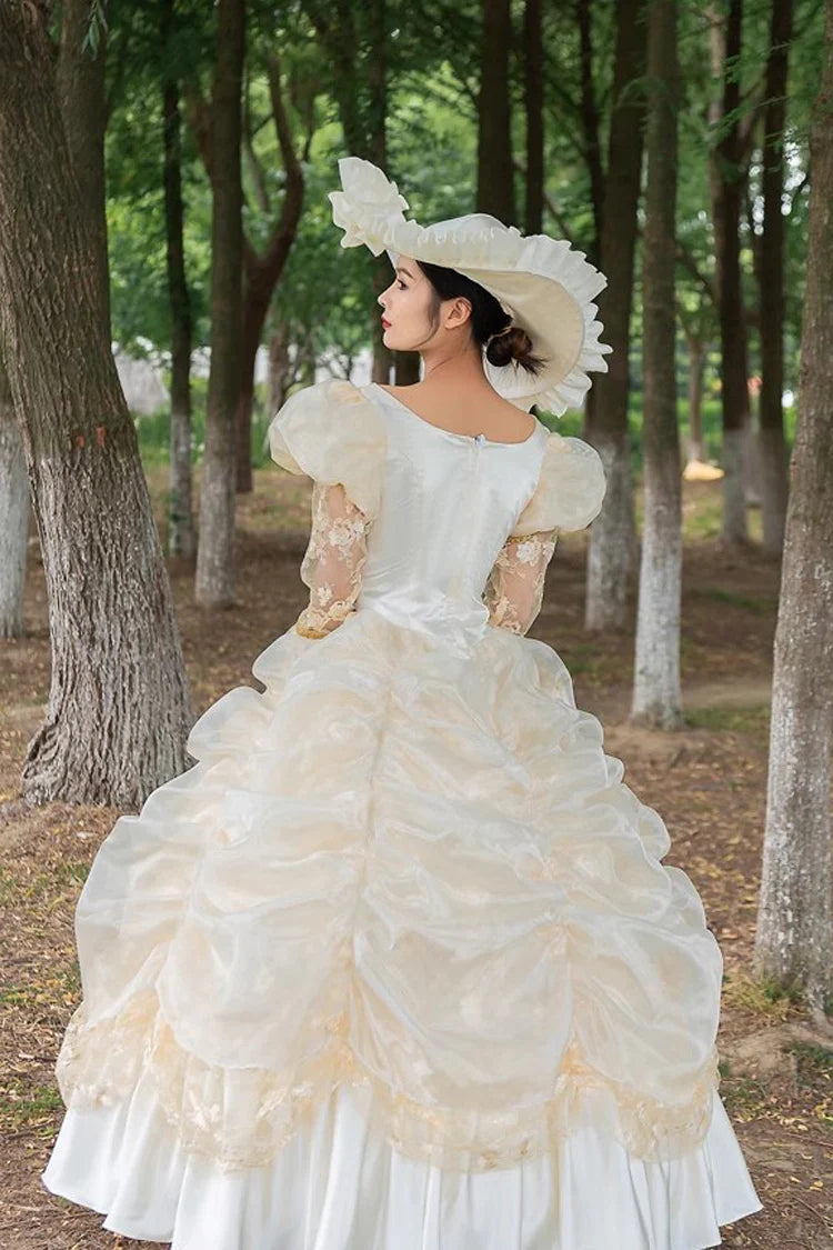 Champagne Medieval French Court Embroidery Vintage Lolita Victorian Dress