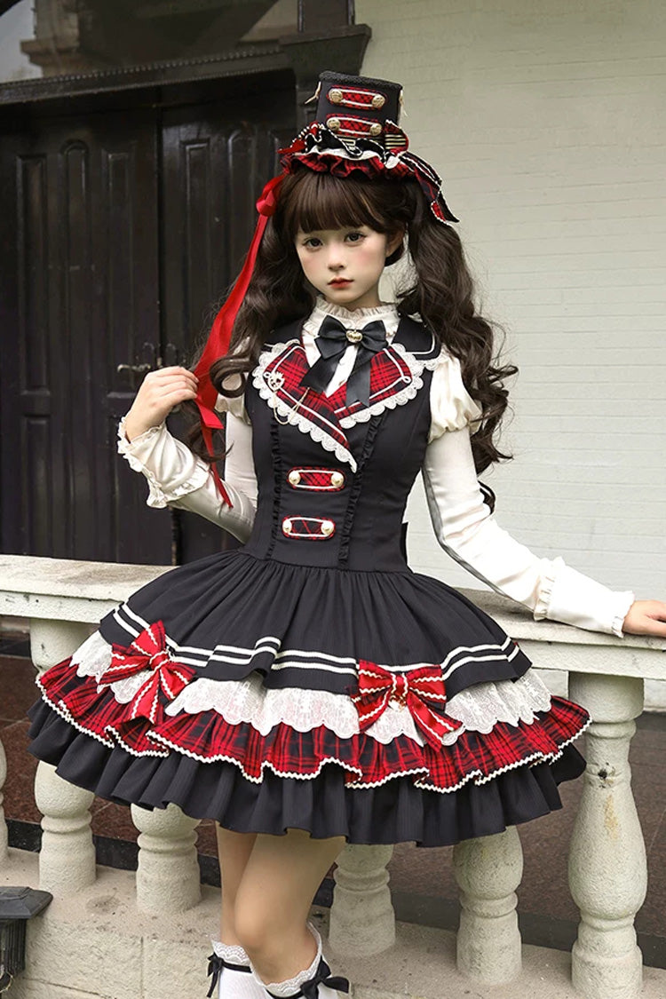 Classic Gothic V-Neck Multi-Layered Printed Ruffled JSK Dress - Honor Guard Gala