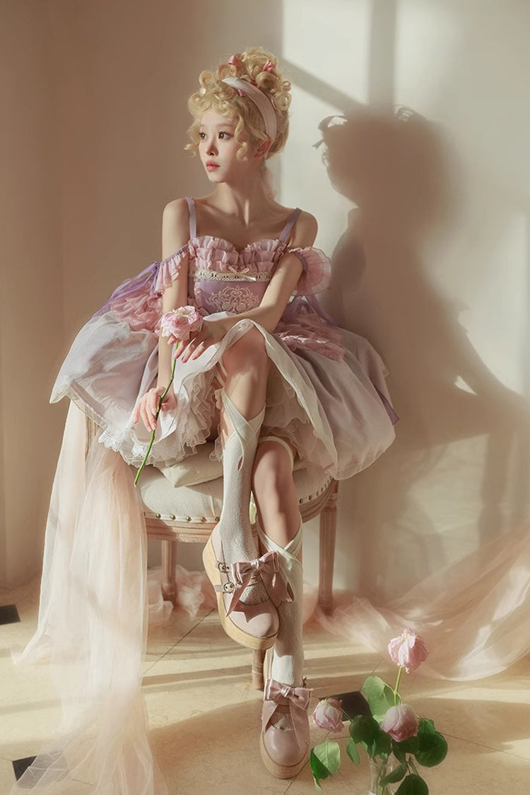 Thistle Midsummer Dream Embroidered Boat-Neck Chinese Ballet Lolita Dress