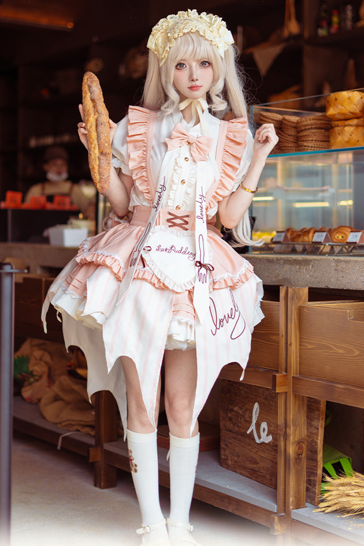 Vertical Striped Print Bow Asymmetric Sweet Lolita Dress