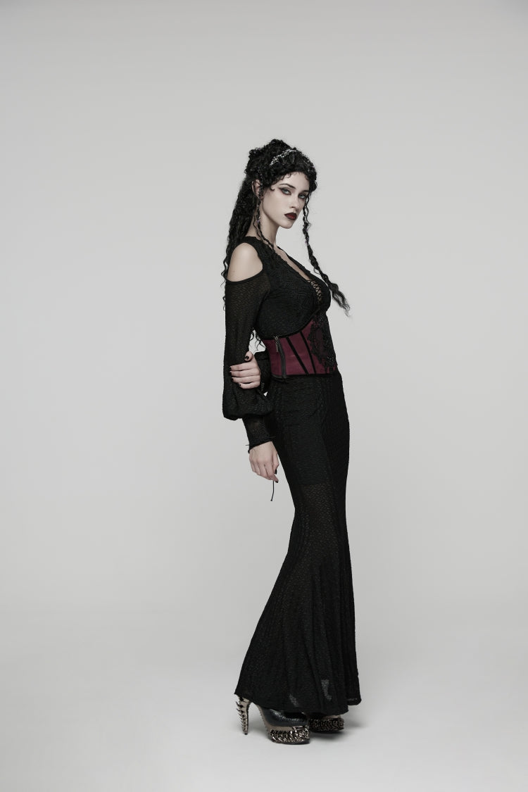 Crimson Lace Floral Slim Corset with Side Zip and Lacing