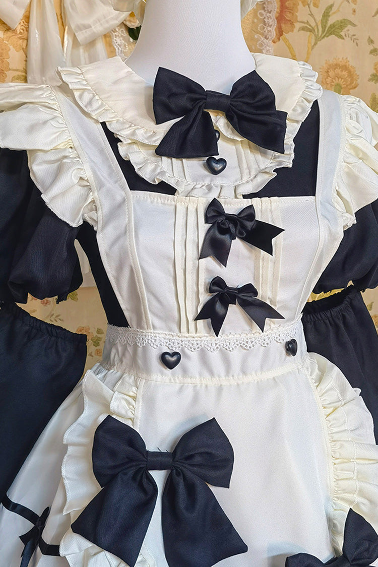 Black/White Short Sleeve Ruffled Bow Lace Plus Size Maid Dress