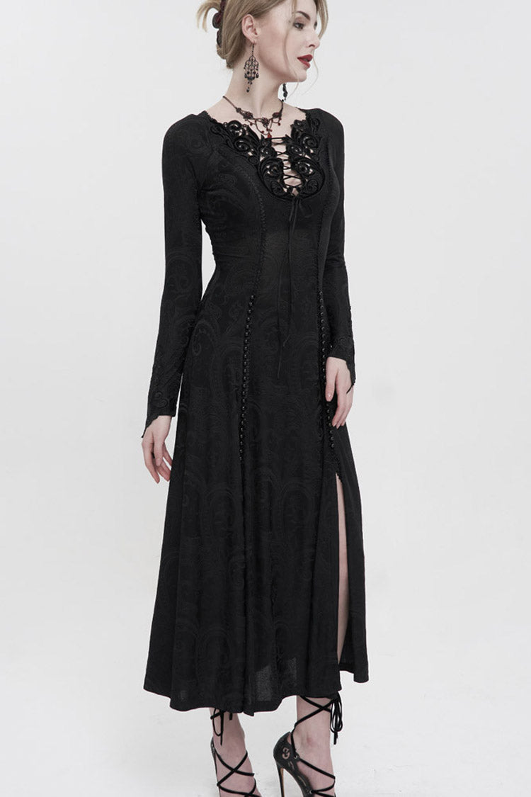 Long Knit Symmetrical Applique Chest String Gothic Dress