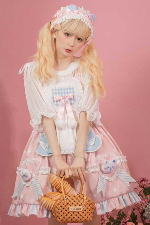 Rosy Polka Dot Teddy Bear JSK Sweet Lolita Gown