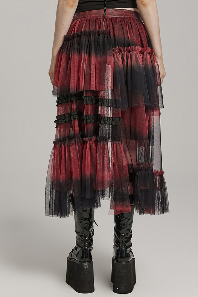 Steampunk Mesh Buckle Long Overskirt with Ruffles - Three Colors