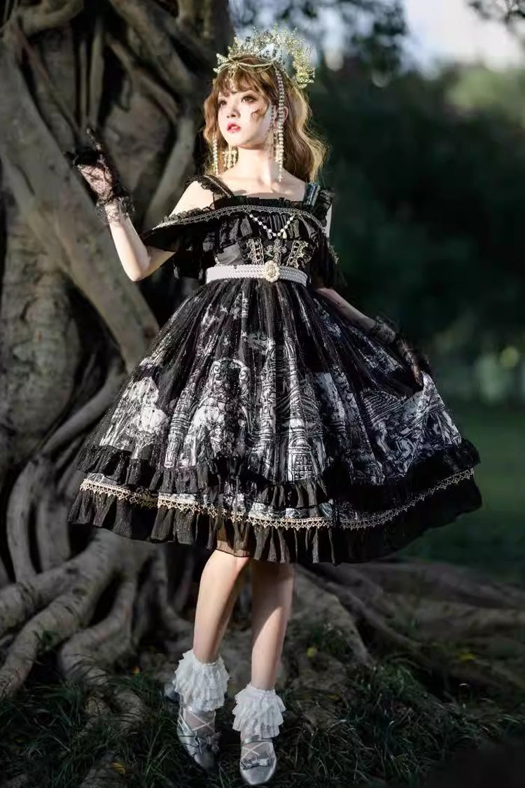 Ruffled Bow Gothic Princess JSK in Black