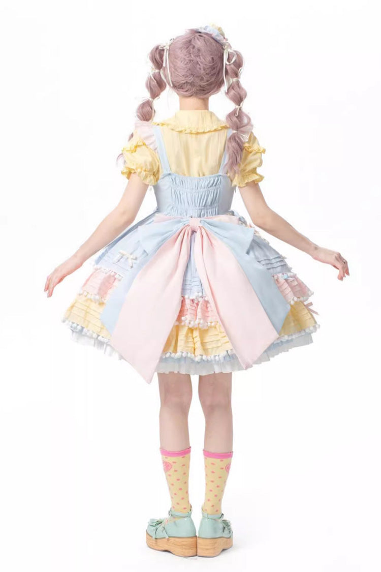 Blue Pink Yellow Sweetheart Macaron Ice Cream Multi-Layered Sweet Dress