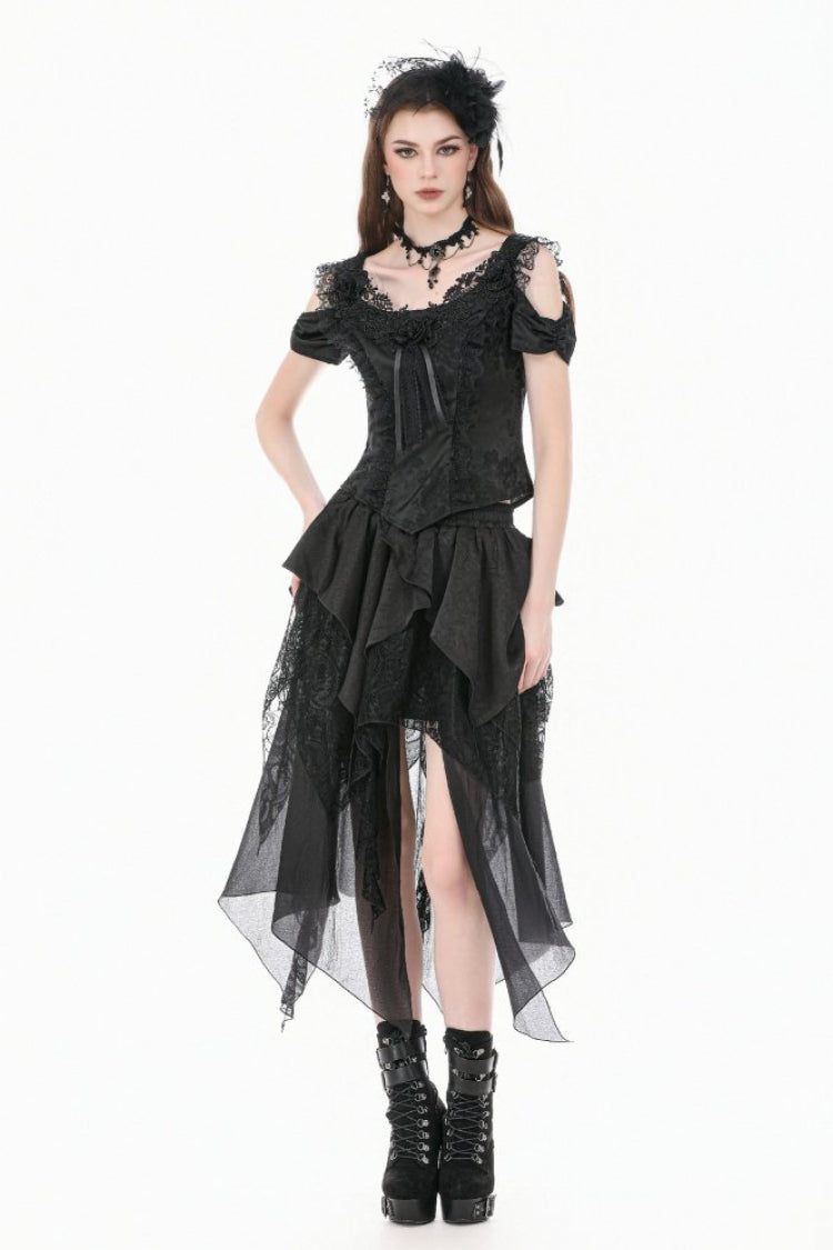 Jacquard Rose Sweetheart Neckline Lace Trim Cut-Out Gothic Corset Top for Women