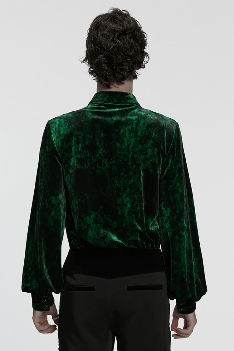 Emerald Men's Gothic Shirt with Puff Sleeves and Lapel Collar