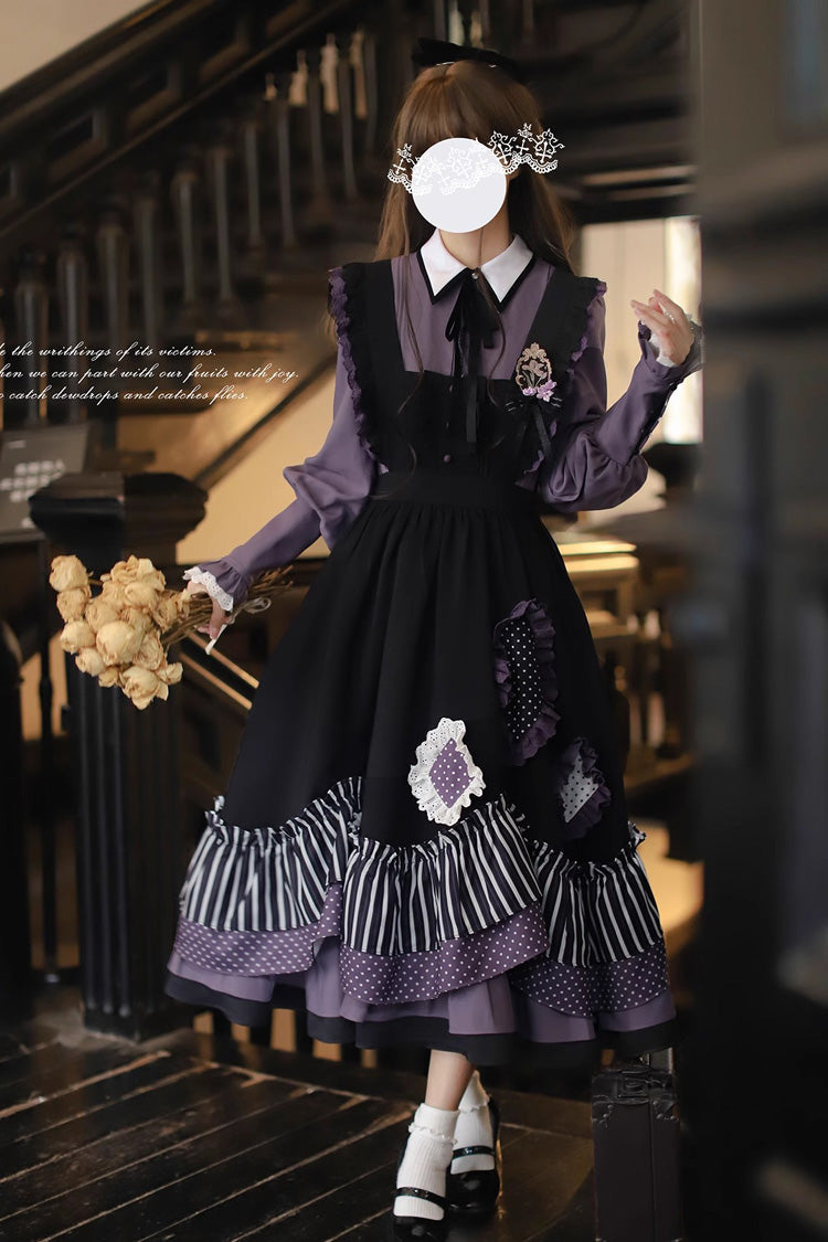Black Stripe Print Bow Asymmetric Sweet Jumper - Witch Academy