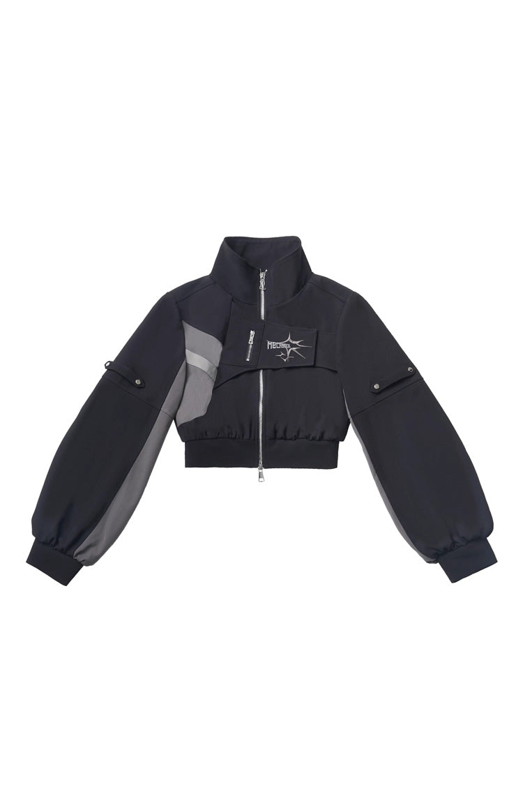 Holographic Techwear Spliced Zippered Gothic Pants Coat Set