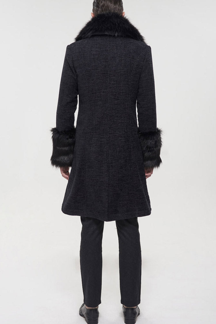 Gothic Men's Coat with Removable Fur Collar, Button Accents