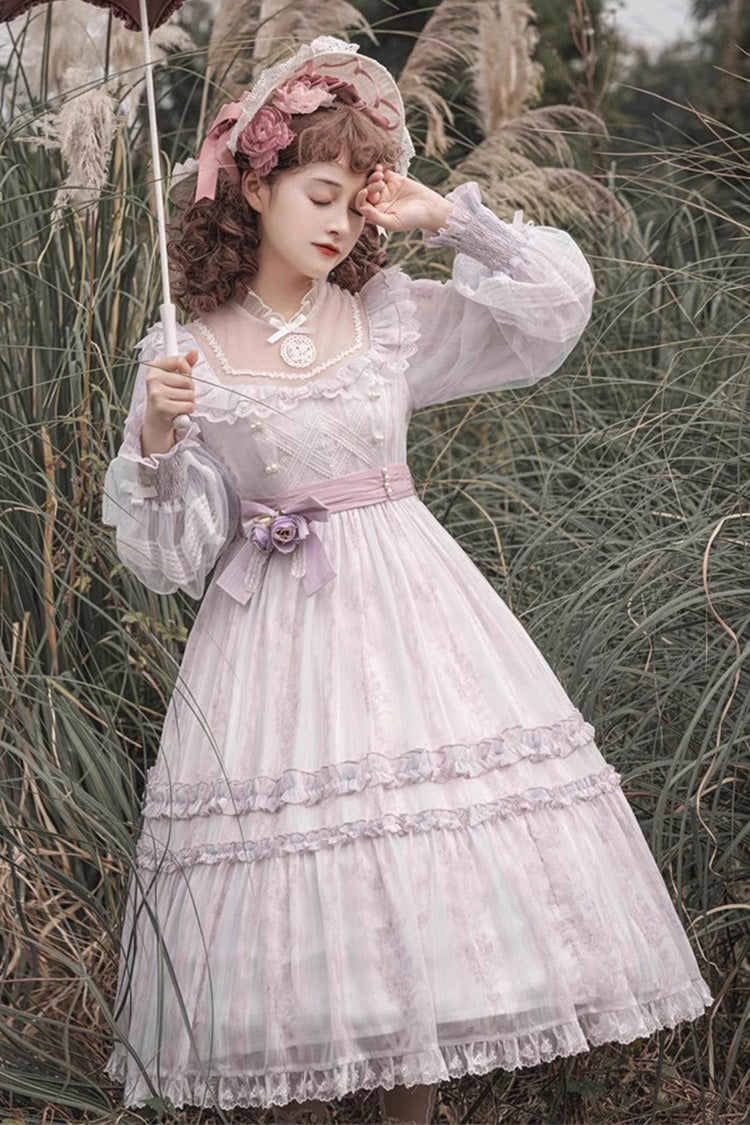 Elegant Plus Size Lace Dress with Ruffle Sleeves in Light Purple