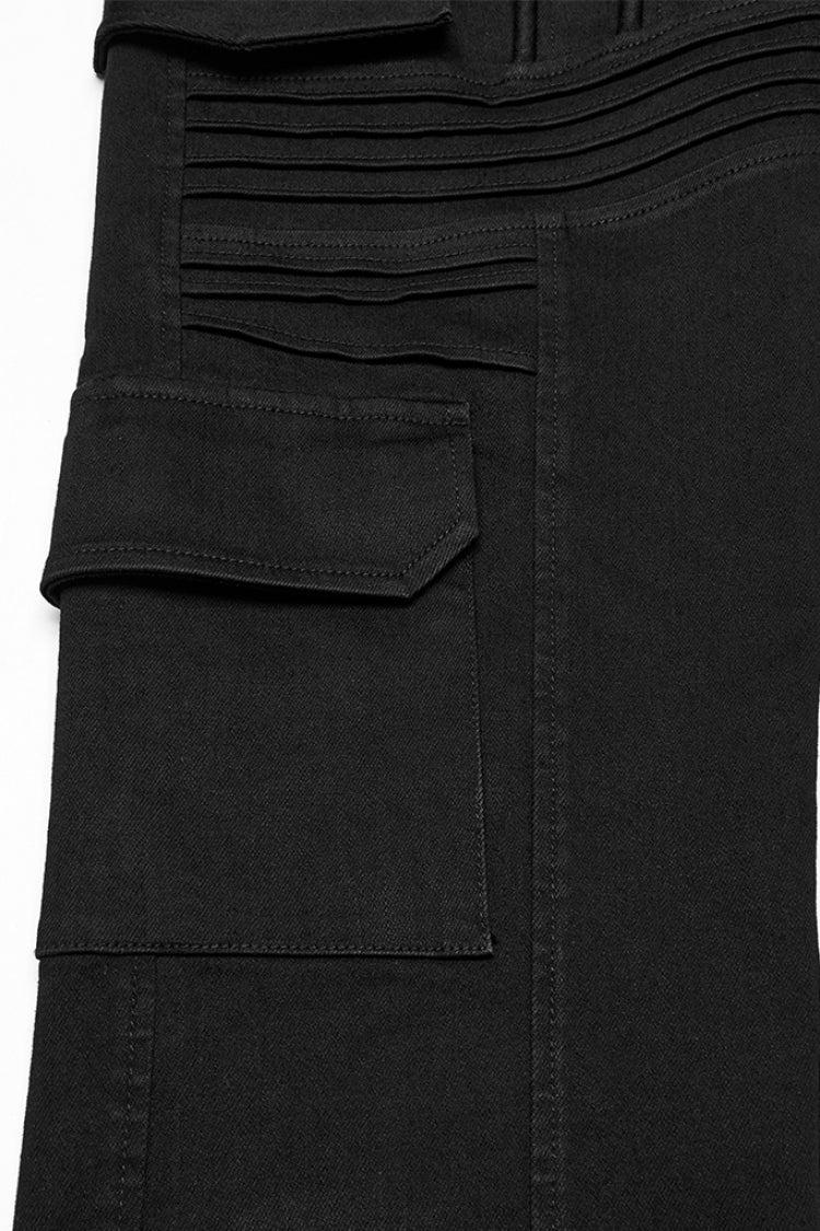 Men's Punk Denim Trousers with Multiple Pockets, Black
