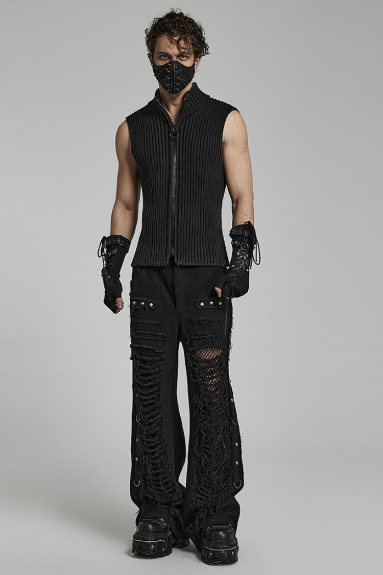 Steampunk Lace-Up Gloves with Rivet Print for Men in 2 Tones