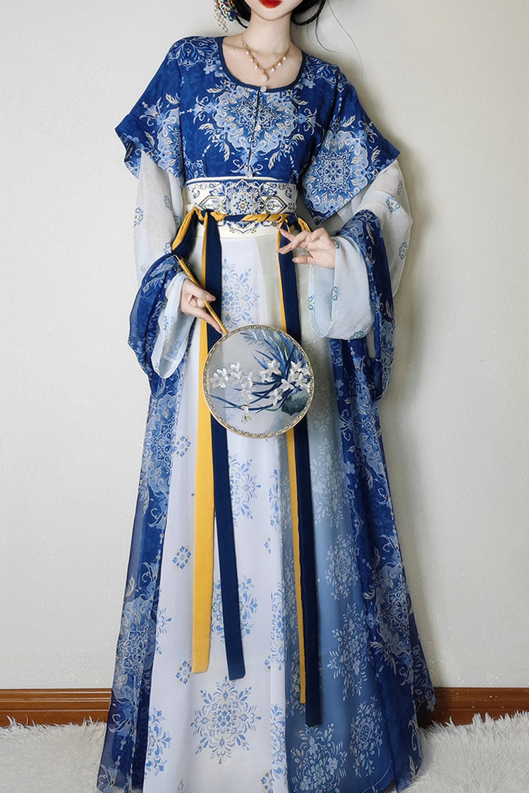 Classic Hanfu Dress Set - High Waist, Slim Print