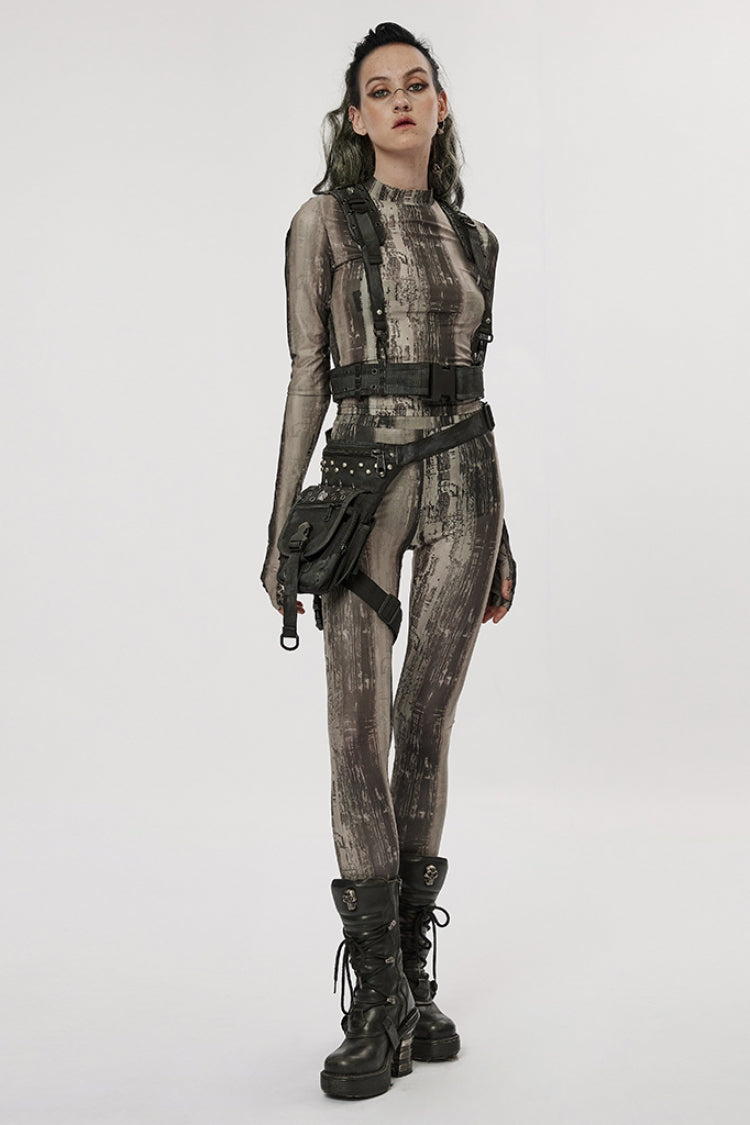Form-Fitting Mesh Tie-Dye Steampunk Leggings for Women