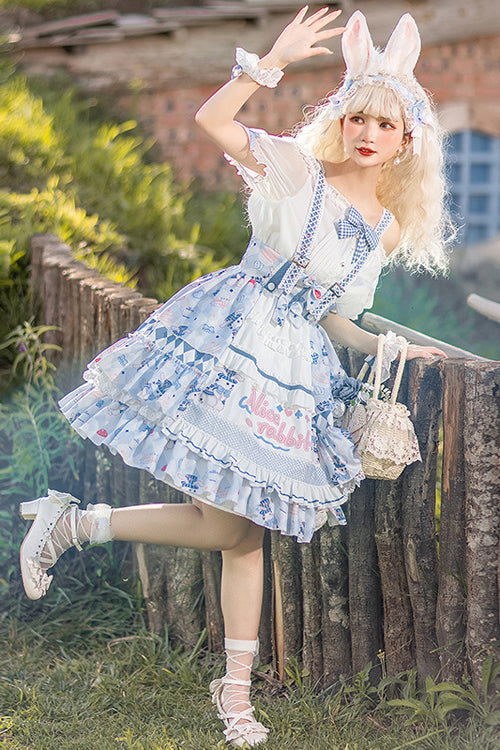 Azure Alice Rabbit Print Multi-Layered Sweet Lolita JSK Gown