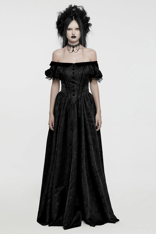 Gothic Dress with Puff Sleeves and Lace-Up Front