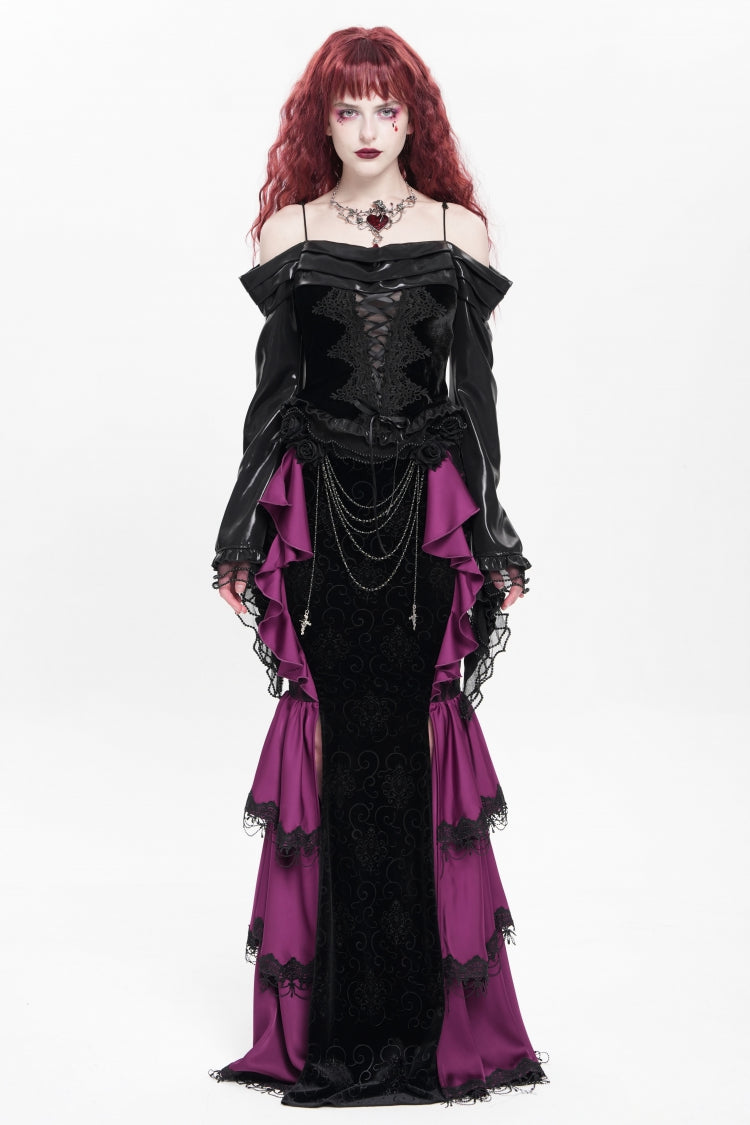 Violet Blossom Lace-Up Rose Chain Gothic Fish-Tail Skirt