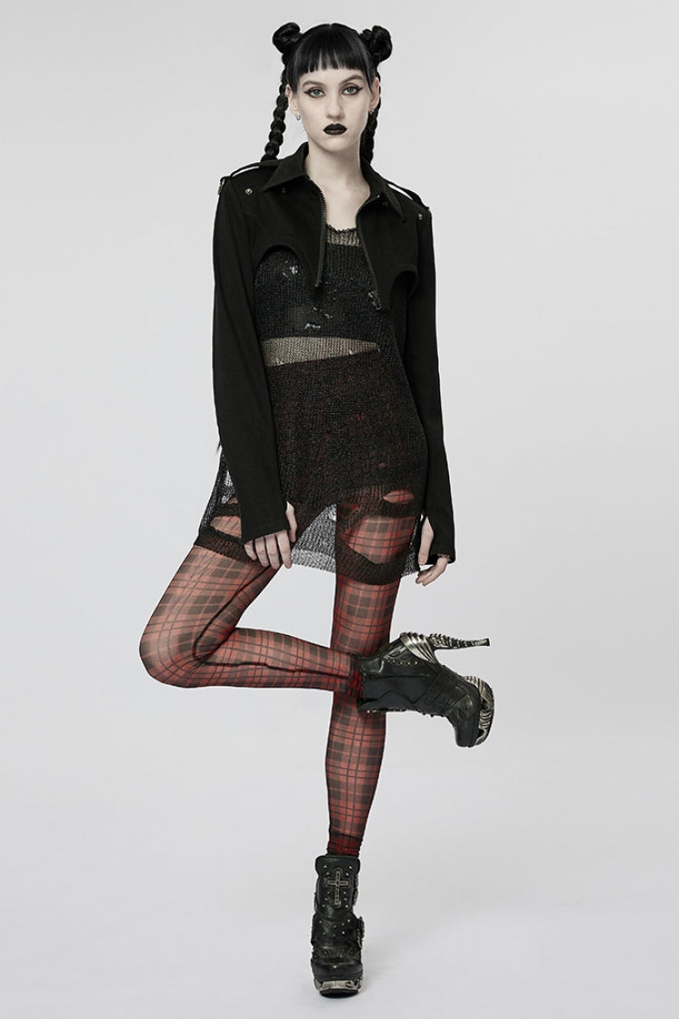 Sleeveless Mesh Ripped Steampunk Sweater