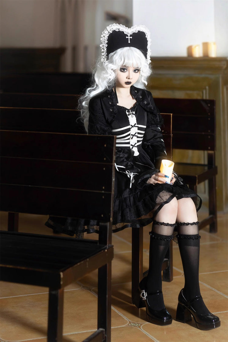 Black Multi-Layer Ruffled Gothic JSK Dress - Elegant Princess