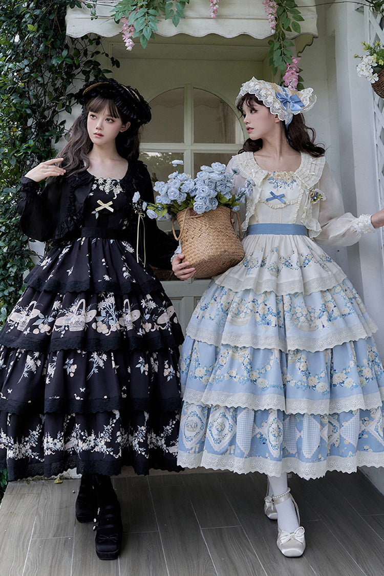 Pastoral Multi-Layered Printed JSK Dress with Embroidery