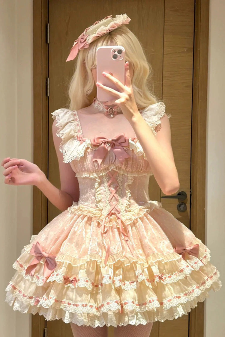 Rose Triple-Layer Bowknot Corset Sweet Princess Ballet Jumper Dress